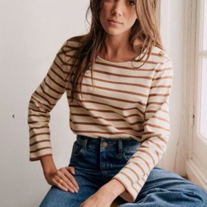 Sezane Colette Marinière shirt, ecru with camel stripes, size M